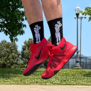 ChalkTalkSPORTS Basketball Player Woven Mid-Calf Socks | Jump Shot (Black/White)