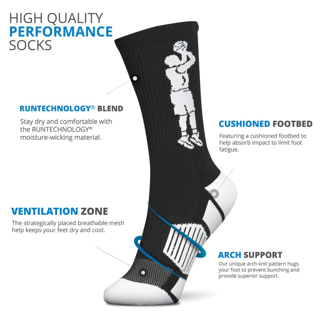 ChalkTalkSPORTS Basketball Player Woven Mid-Calf Socks | Jump Shot (Black/White)