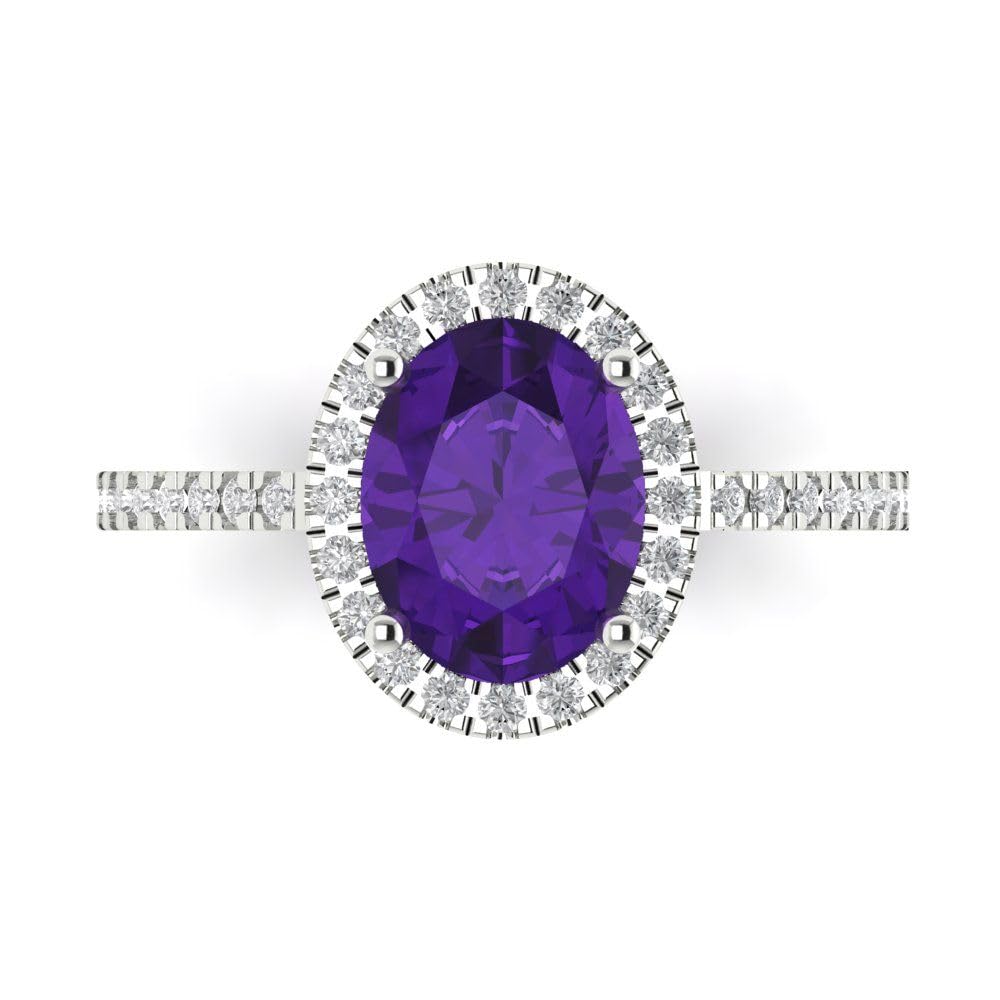 Clara Pucci 3.42ct Oval Cut Solitaire accent Halo Natural Amethyst Proposal Designer Wedding Anniversary Bridal ring 14k White Gold