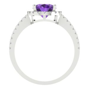 Clara Pucci 3.42ct Oval Cut Solitaire accent Halo Natural Amethyst Proposal Designer Wedding Anniversary Bridal ring 14k White Gold