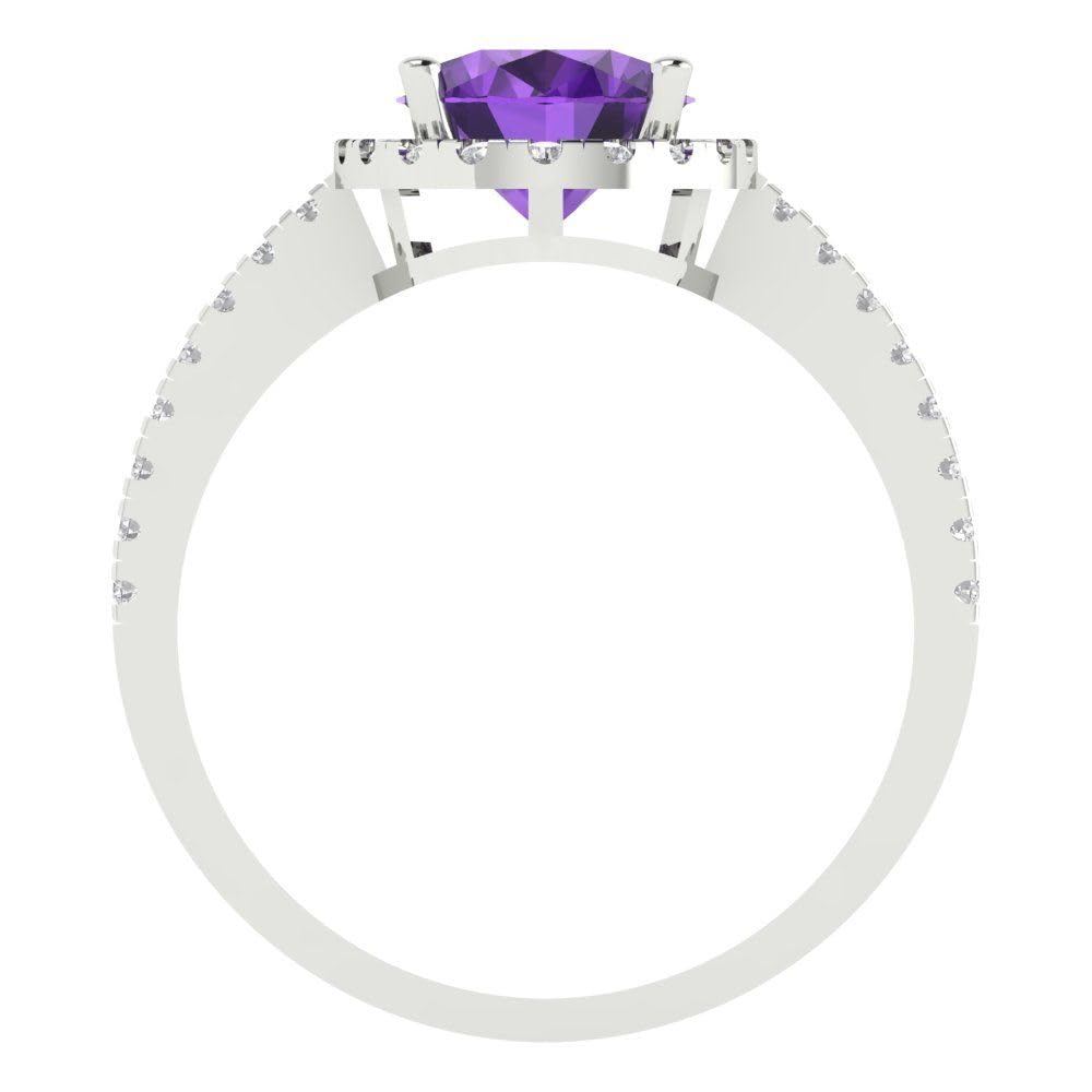 Clara Pucci 3.42ct Oval Cut Solitaire accent Halo Natural Amethyst Proposal Designer Wedding Anniversary Bridal ring 14k White Gold