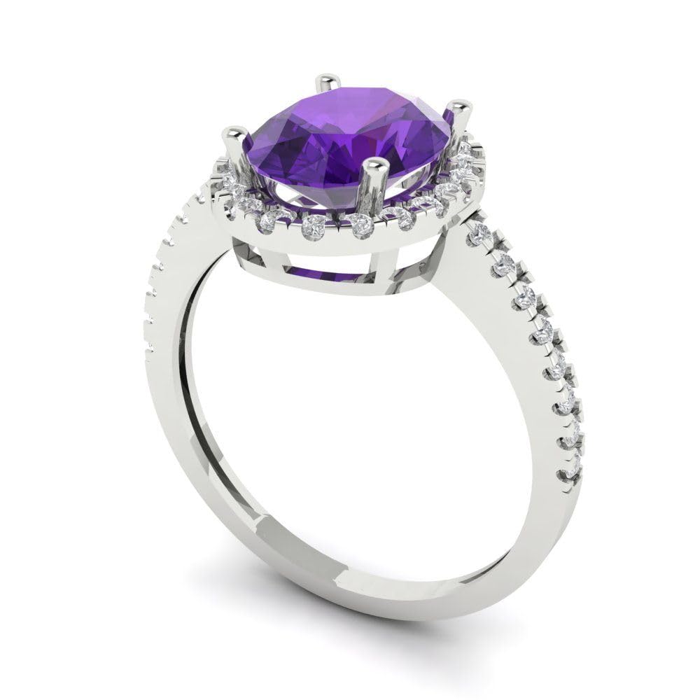 Clara Pucci 3.42ct Oval Cut Solitaire accent Halo Natural Amethyst Proposal Designer Wedding Anniversary Bridal ring 14k White Gold