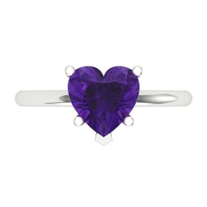 Clara Pucci 1.95ct Heart Cut Solitaire Natural Amethyst 5-Prong Classic Designer Statement Ring Solid Real 14k White Gold for Women