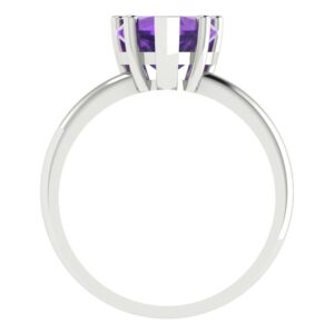 Clara Pucci 1.95ct Heart Cut Solitaire Natural Amethyst 5-Prong Classic Designer Statement Ring Solid Real 14k White Gold for Women