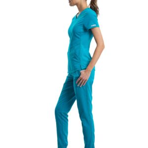 Cherokee Women's V Neck Scrubs Top with Shirttail Hem WW601, XXS, Teal Blue