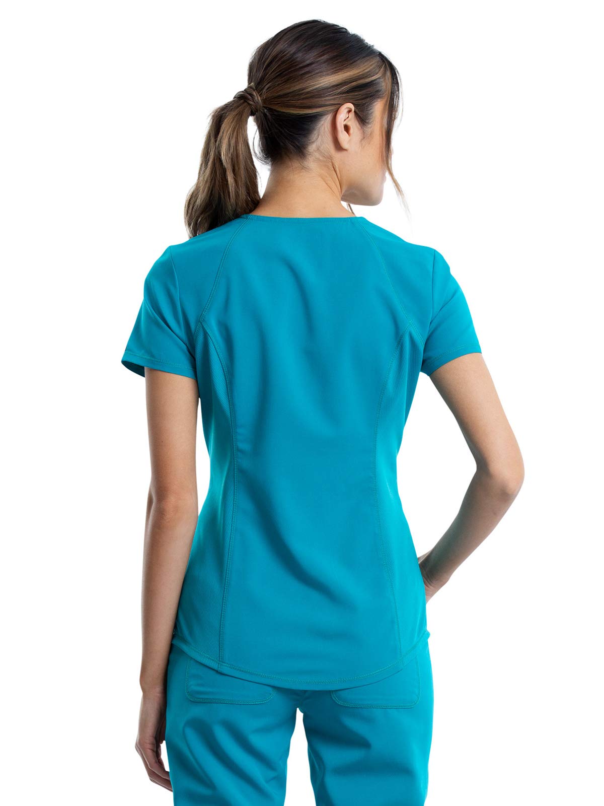 Cherokee Women's V Neck Scrubs Top with Shirttail Hem WW601, XXS, Teal Blue