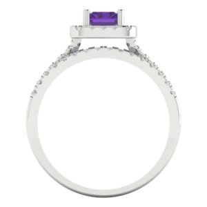 Clara Pucci 1.54 carat Emerald Cut Halo Solitaire Natural Amethyst Engagement Wedding Anniversary Bridal Ring band set 14k White Gold 8.5