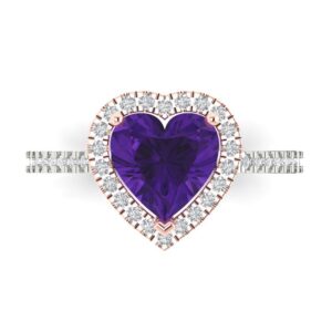 clara pucci 2.33ct heart cut solitaire with accent halo natural amethyst gemstone designer modern statement ring solid 14k 2 tone gold