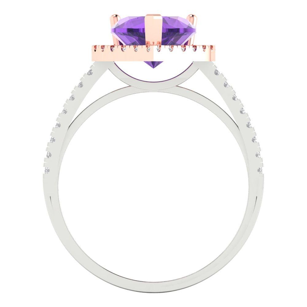 Clara Pucci 2.33ct Heart Cut Solitaire with Accent Halo Natural Amethyst gemstone designer Modern Statement Ring Solid 14k 2 Tone Gold