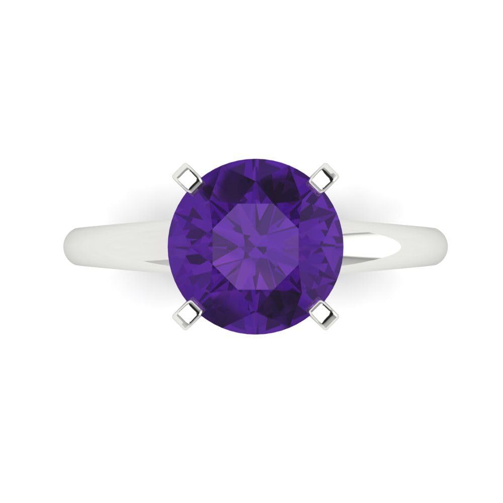 Clara Pucci 2.50ct Round Cut Solitaire Natural Amethyst gemstone Bridal Designer Anniversary Engagement Ring in Real 14k White Gold