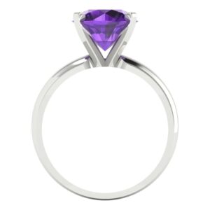 Clara Pucci 2.50ct Round Cut Solitaire Natural Amethyst gemstone Bridal Designer Anniversary Engagement Ring in Real 14k White Gold