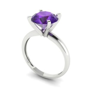 Clara Pucci 2.50ct Round Cut Solitaire Natural Amethyst gemstone Bridal Designer Anniversary Engagement Ring in Real 14k White Gold