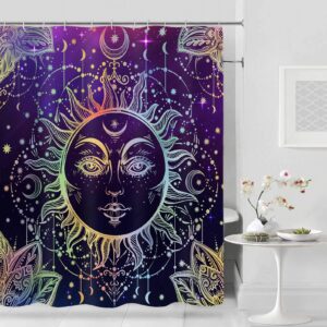 NTETSN Sun Moon Shower Curtain, Burning Sun with Star Psychedelic Theme Bath Curtain, Washable Upgrade Polyester Fabric for Bathroom Set with Hooks, Purple YLYYNT7-60(6072)