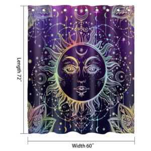 NTETSN Sun Moon Shower Curtain, Burning Sun with Star Psychedelic Theme Bath Curtain, Washable Upgrade Polyester Fabric for Bathroom Set with Hooks, Purple YLYYNT7-60(6072)