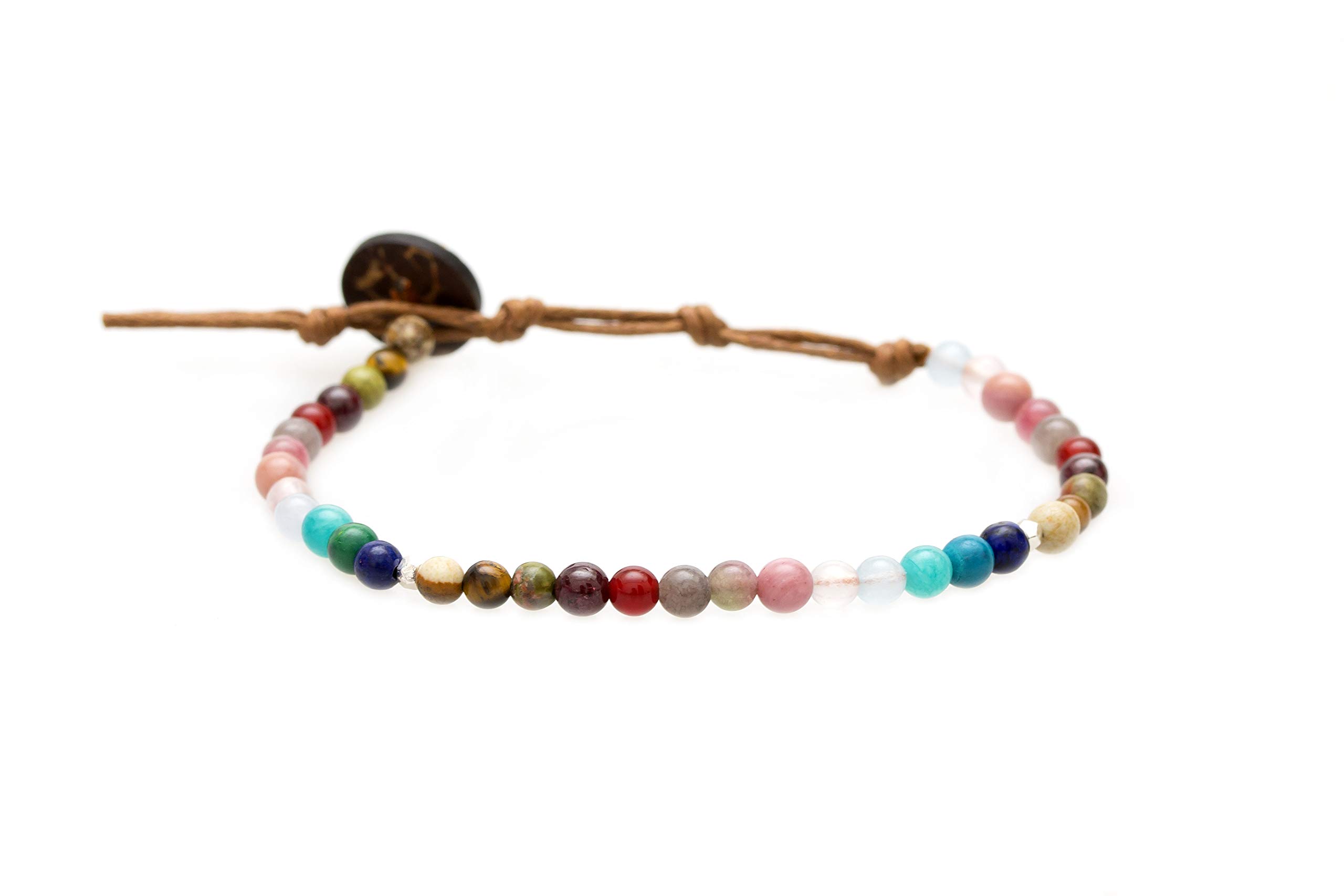 Lotus and Luna 4MM Energy Chakra Healing Bracelet with Real Stones Jade, Pearl, Rose Quartz, Amethyst, Moonstone (Master Healer)