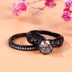 Jeulia 2.5 Ct Black Tone Wedding Ring Set 925 Sterling Silver Round Cut Bridal Sets Vintage CZ Wedding Band Rings Anniversary Engagement Promise Rings for Her with Jewelry Gift Box (8)