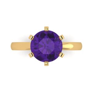 Clara Pucci 2.95ct Round Cut Solitaire Natural Amethyst Excellent 6-prong Classic Designer Statement Ring Real 14k Yellow Gold for Women