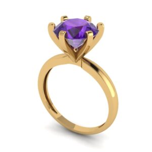 Clara Pucci 2.95ct Round Cut Solitaire Natural Amethyst Excellent 6-prong Classic Designer Statement Ring Real 14k Yellow Gold for Women