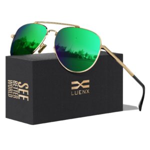 luenx men aviator sunglasses polarized womens mirror green lens metal gold frame driving shades classic style