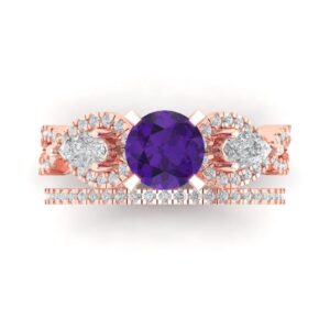 clara pucci 1.94 carat round shape solitaire 3 stone natural amethyst engagement wedding anniversary bridal ring band set 14k rose gold 7