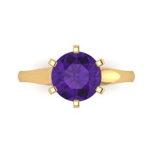 Clara Pucci 2.50ct Round Cut Solitaire Natural Amethyst gemstone Bridal Designer Anniversary Engagement Ring in Real 14k Yellow Gold