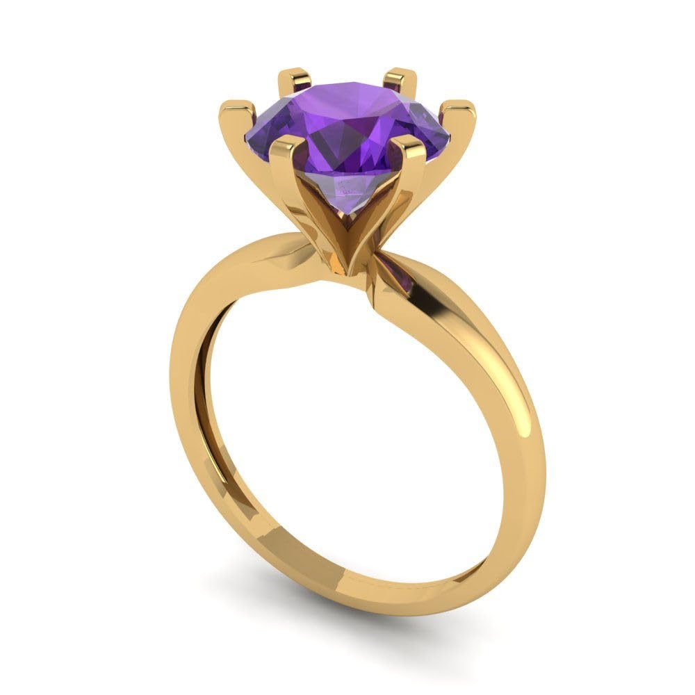 Clara Pucci 2.50ct Round Cut Solitaire Natural Amethyst gemstone Bridal Designer Anniversary Engagement Ring in Real 14k Yellow Gold