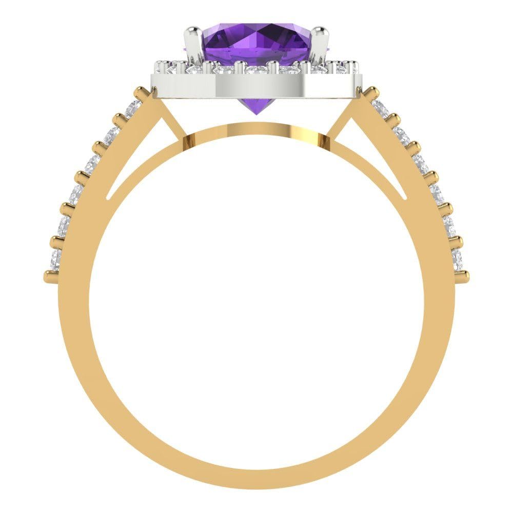 Clara Pucci 2.34ct Round Cut Solitaire Halo Amethyst Proposal Designer Wedding Anniversary Bridal ring 14k Yellow & White Gold 9.25