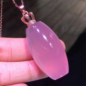 Muko Gemstone Genuine Natural Rose Quartz Pink Crystal Barrel Women Pendant 34x19mm AAAAA