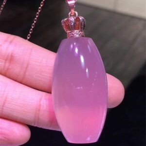 Muko Gemstone Genuine Natural Rose Quartz Pink Crystal Barrel Women Pendant 34x19mm AAAAA