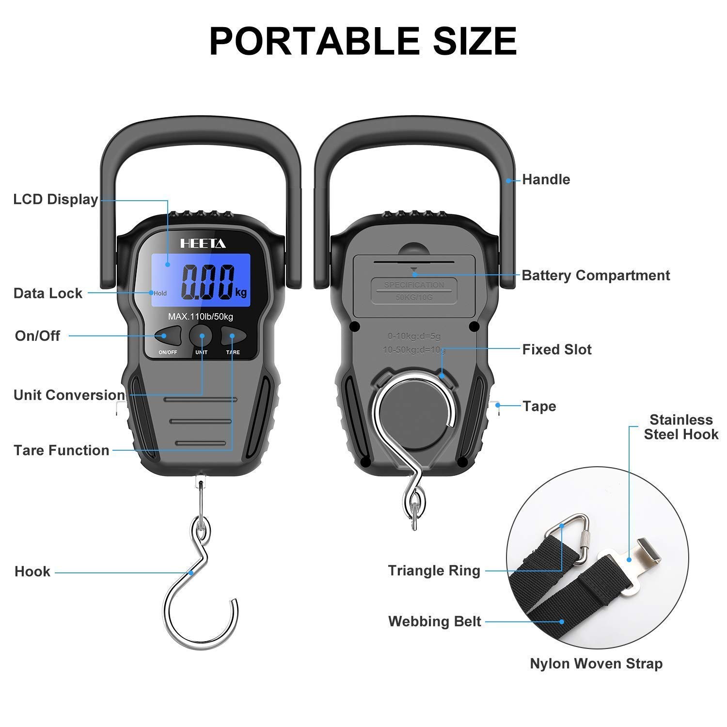 HEETA Waterproof Pouch Screen-Touch Sensitive Waterproof Dry Bag with Adjustable Waist Strap Bundle with Fish Scale with LCD Display, Digital Portable Hanging Scale Luggage Scale with Measuring Tape