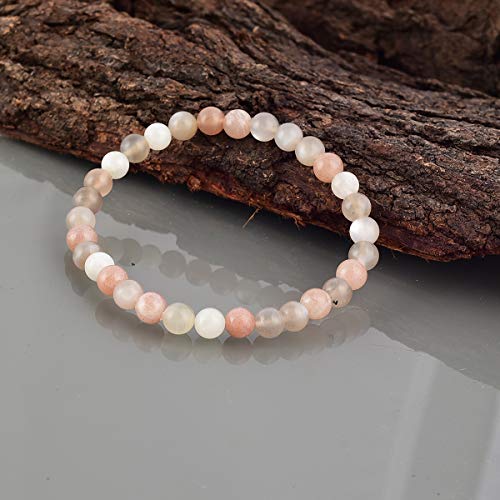 NirvanaIN Multicolor Moonstone Stretch Bracelet 6.5mm Smooth Round Polished Peach Gray White Gemstone Beads Blue Silver Flash Moonstone beads bracelet beaded Moonstone bracelet