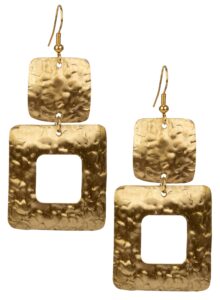 spunkysoul handmade boho unique square hammered earring for women (gold) dangle drop