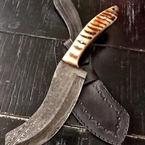 Damascus Knife 11.5" Tactical Knife 100% Hand Forged Full Tang Hunting Knife with Ram Horn Handle Perfect for Camping, Hunting, Indoor, Outdoor Activities