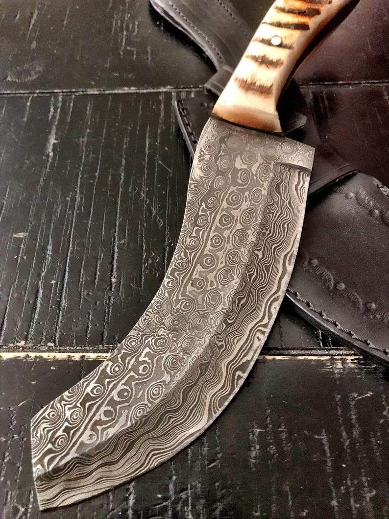 Damascus Knife 11.5" Tactical Knife 100% Hand Forged Full Tang Hunting Knife with Ram Horn Handle Perfect for Camping, Hunting, Indoor, Outdoor Activities