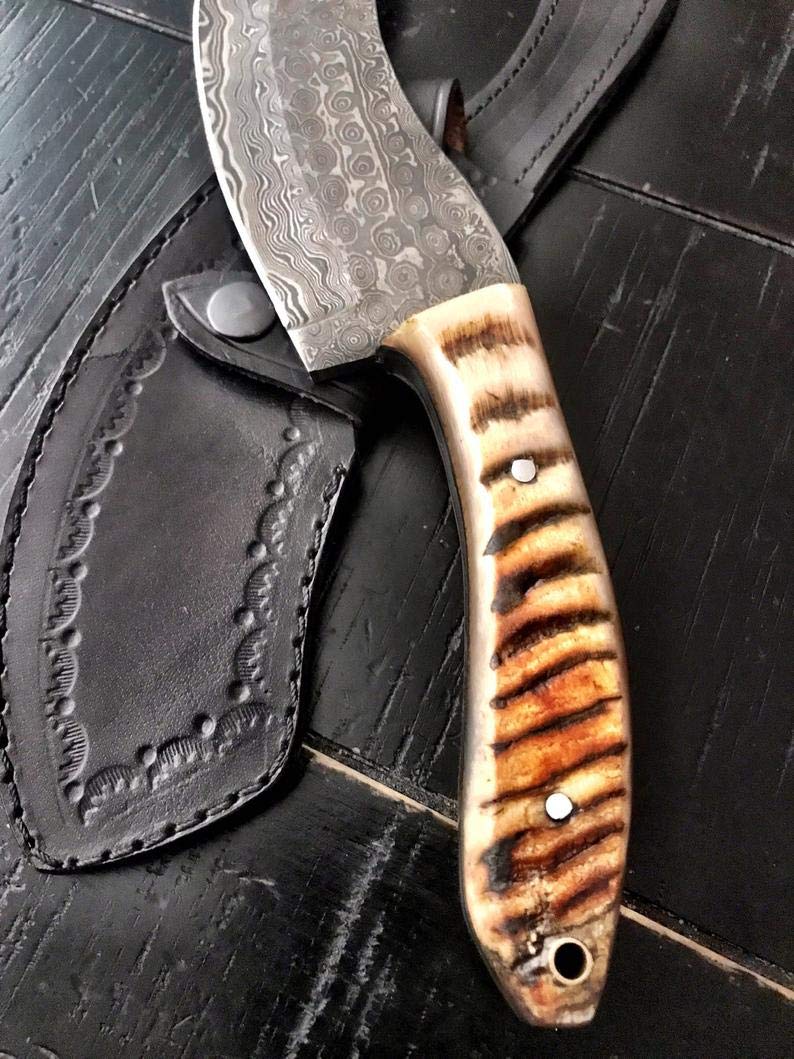 Damascus Knife 11.5" Tactical Knife 100% Hand Forged Full Tang Hunting Knife with Ram Horn Handle Perfect for Camping, Hunting, Indoor, Outdoor Activities