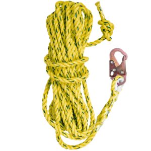 Palmer Safety Fall Protection 50' Vertical Rope Lifeline with One Locking Snap Hook I 5/8" Diameter Co-Polymer Twisted Rope I Ideal use for Climbing, Roofing, Scaffolding, Search & Rescue (Yellow)