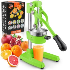 zulay kitchen cast-iron orange juice squeezer - heavy-duty, easy-to-clean, professional citrus juicer - durable stainless steel lemon squeezer - manual citrus press & orange squeezer (light green)