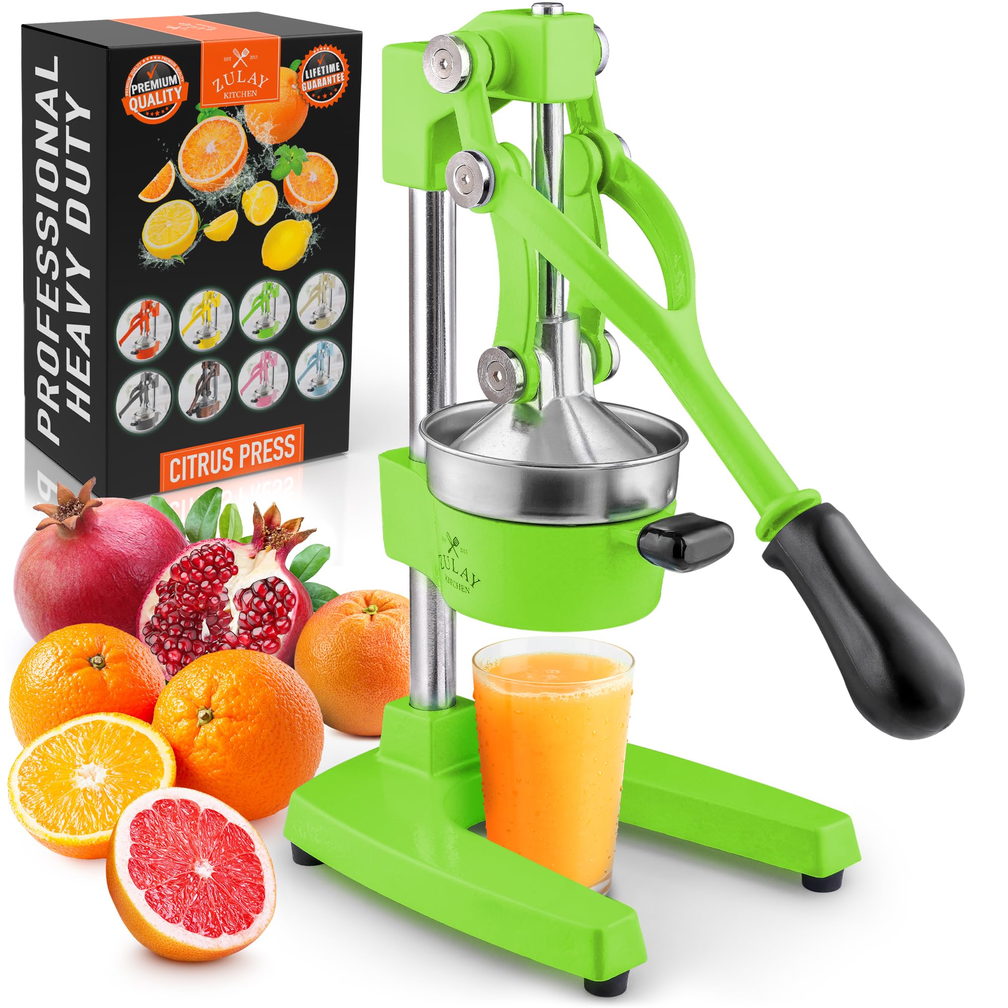 Zulay Kitchen Cast-Iron Orange Juice Squeezer - Heavy-Duty, Easy-to-Clean, Professional Citrus Juicer - Durable Stainless Steel Lemon Squeezer - Manual Citrus Press & Orange Squeezer (Light Green)