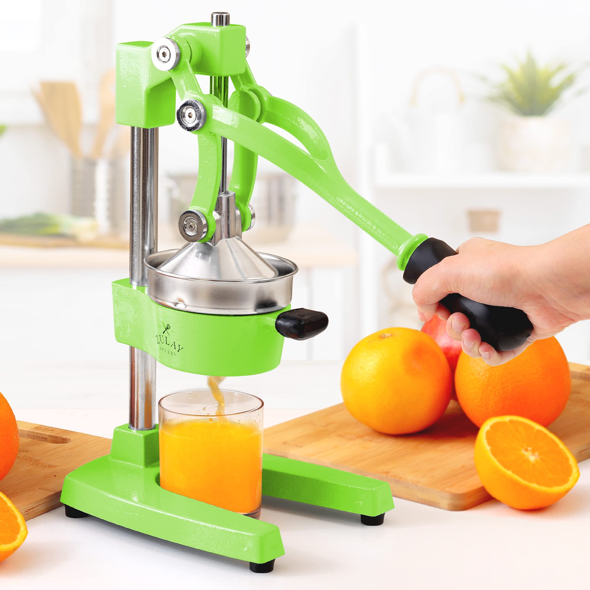 Zulay Kitchen Cast-Iron Orange Juice Squeezer - Heavy-Duty, Easy-to-Clean, Professional Citrus Juicer - Durable Stainless Steel Lemon Squeezer - Manual Citrus Press & Orange Squeezer (Light Green)