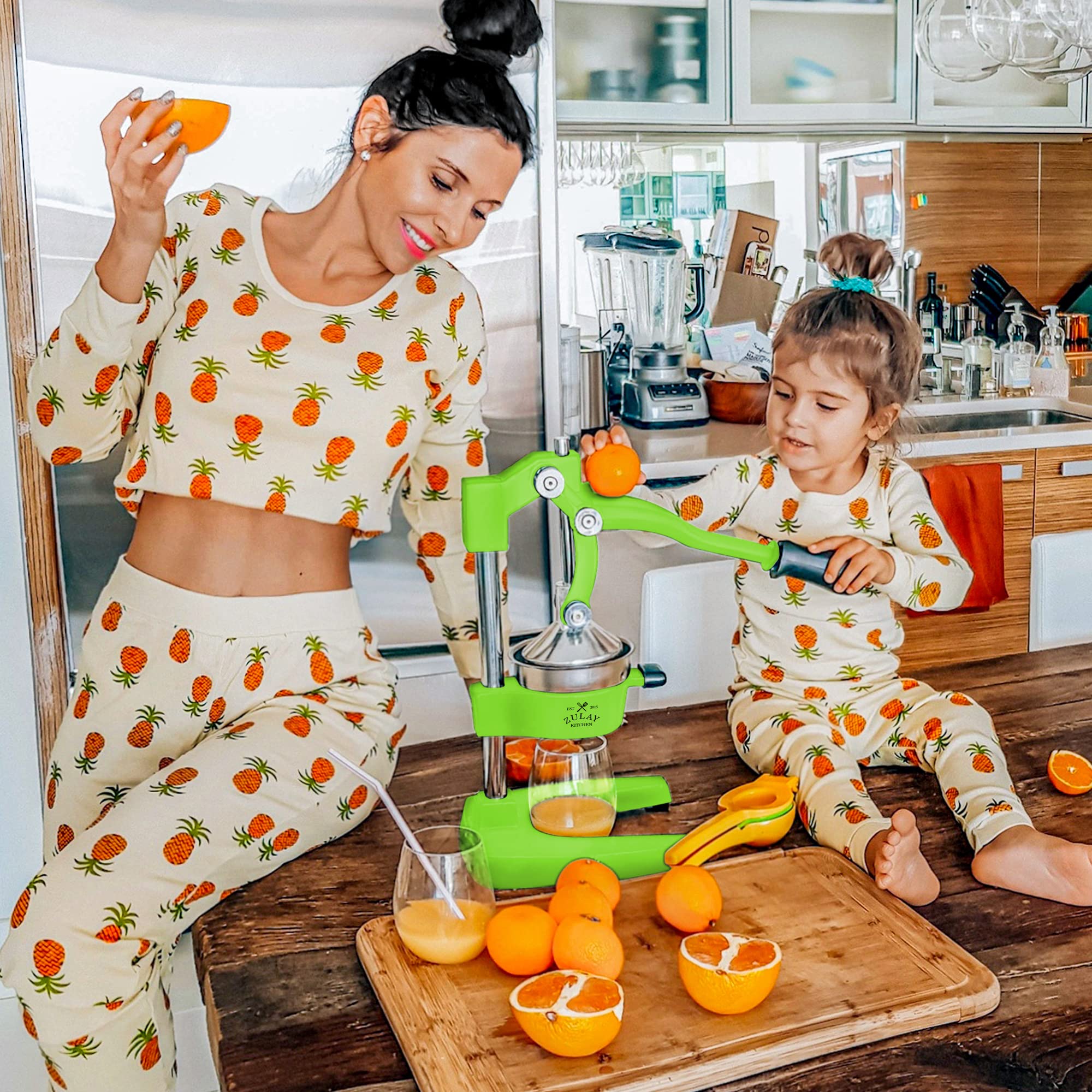 Zulay Kitchen Cast-Iron Orange Juice Squeezer - Heavy-Duty, Easy-to-Clean, Professional Citrus Juicer - Durable Stainless Steel Lemon Squeezer - Manual Citrus Press & Orange Squeezer (Light Green)