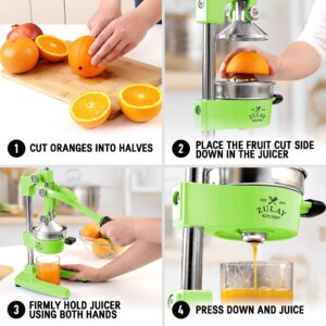 Zulay Kitchen Cast-Iron Orange Juice Squeezer - Heavy-Duty, Easy-to-Clean, Professional Citrus Juicer - Durable Stainless Steel Lemon Squeezer - Manual Citrus Press & Orange Squeezer (Light Green)