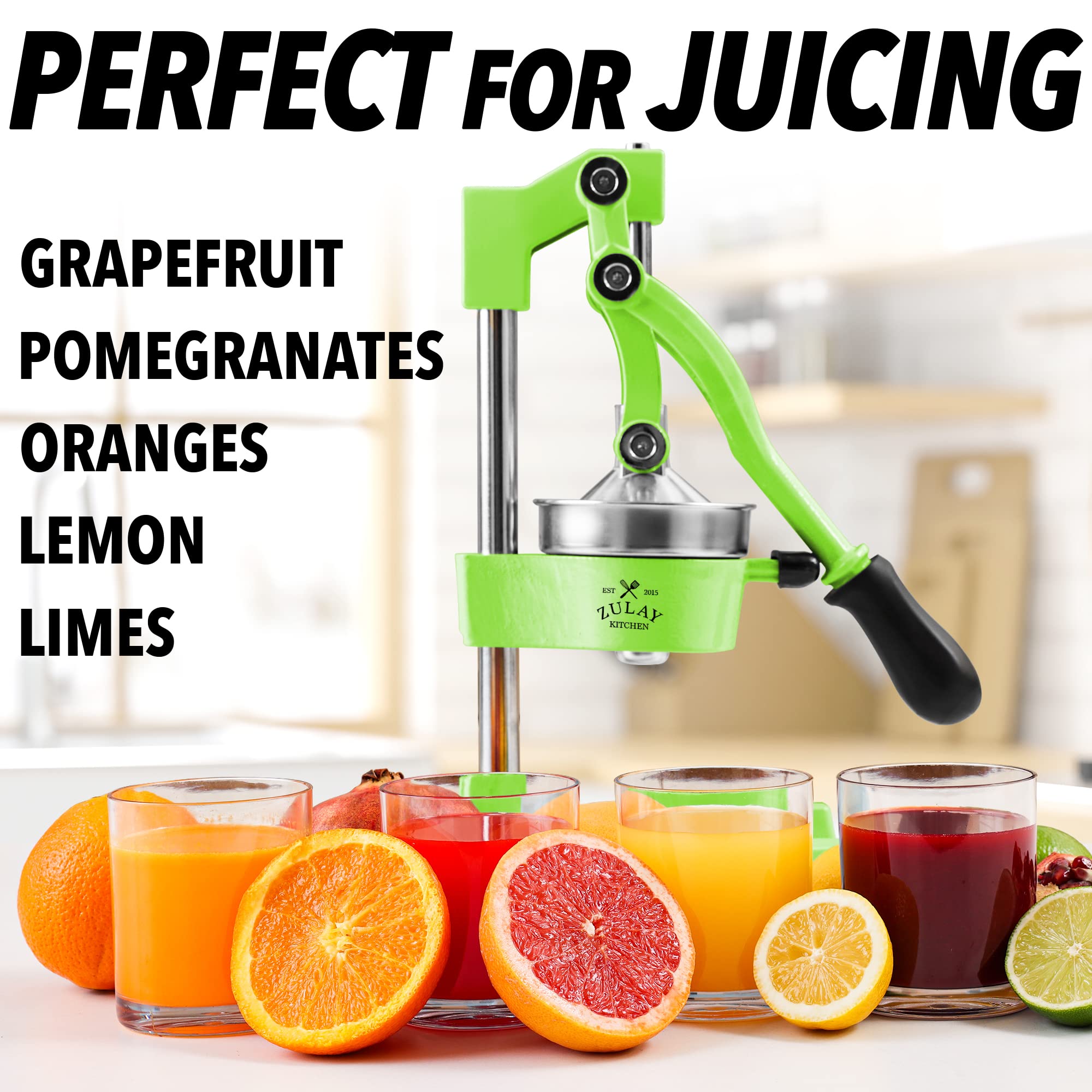 Zulay Kitchen Cast-Iron Orange Juice Squeezer - Heavy-Duty, Easy-to-Clean, Professional Citrus Juicer - Durable Stainless Steel Lemon Squeezer - Manual Citrus Press & Orange Squeezer (Light Green)