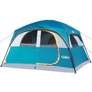 unp tents for camping 6 person waterproof windproof easy setup,double layer cabin tents with 1 mesh door & 5 large mesh windows -10'x9'x78in(h) blue