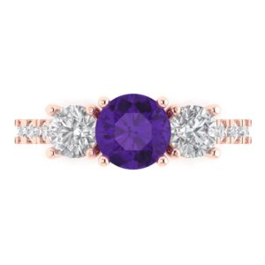 Clara Pucci 2 ct Round Cut Solitaire 3 stone accent Natural Amethyst gemstone Designer Anniversary Bridal Engagement Ring 14k Rose Gold