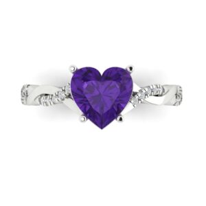 clara pucci 2.19ct heart cut criss cross solitaire halo natural amethyst designer anniversary bridal engagement ring 14k white gold 6