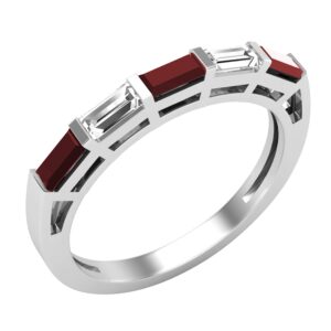 dazzlingrock collection baguette ruby & white diamond ladies 5 stone anniversary wedding band, 18k white gold, size 5.5