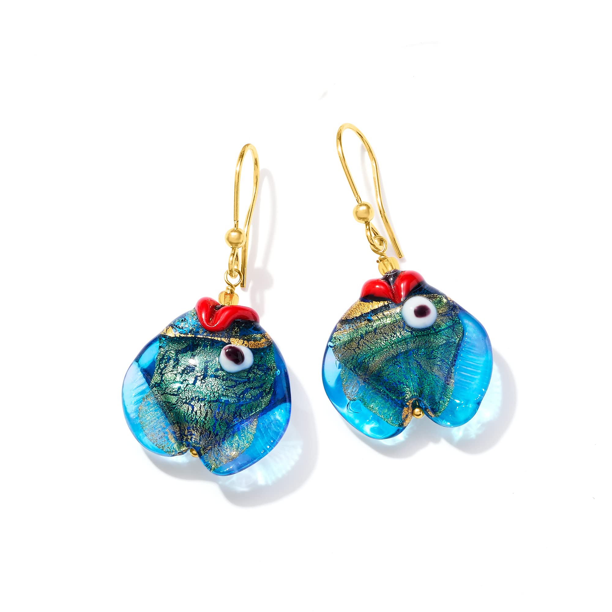 Ross-Simons Italian Blue and Green Murano Glass Fish Drop Earrings With 18kt Gold Over Sterling