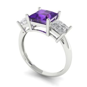 Clara Pucci 3.0 ct Princess Cut 3 Stone Solitaire Natural Amethyst gemstone Designer Anniversary Bridal Engagement Ring 14k White Gold