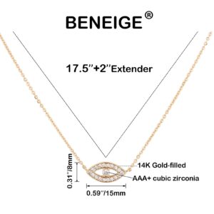 BENEIGE Gold Necklace for Women Dainty 14K Gold Plated Evil Eye Necklace Handmade Everyday Necklace for Women Minimalist Jewelry