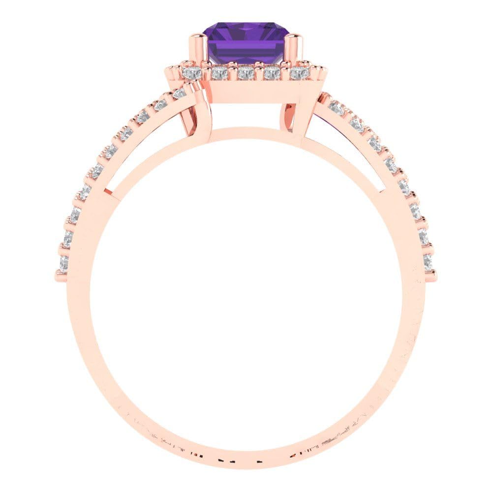 2.10ct Emerald Cut Solitaire Halo Criss Cross Natural Amethyst Designer Anniversary Bridal Engagement Ring 14k Rose Gold 10.75